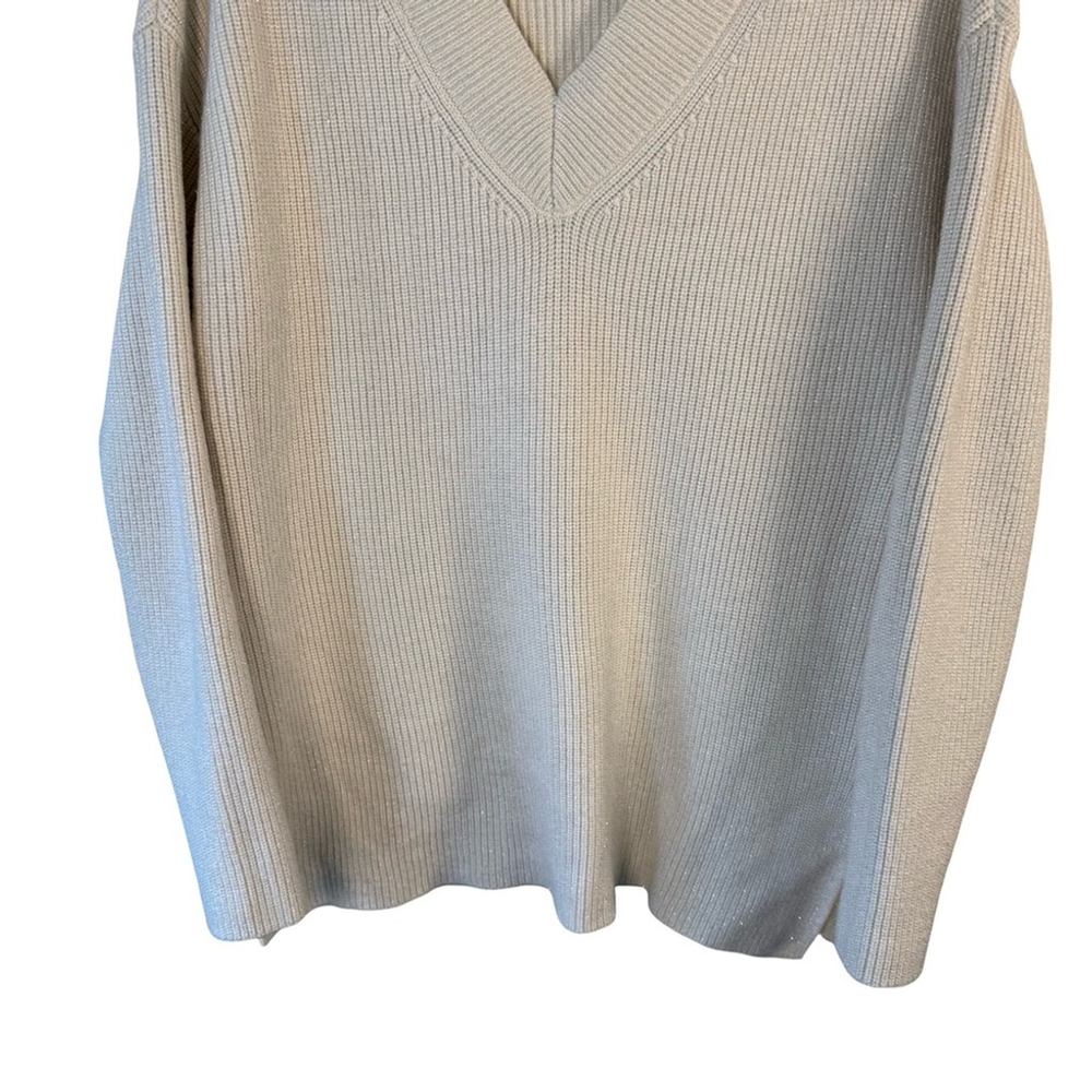 Hilary Radley V-Neck Cream & Silver Metallic Sweater Size M Shimmer Neutral - Picture 12 of 14